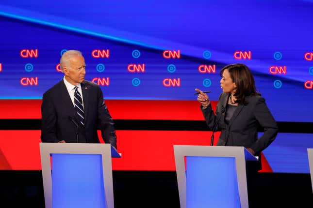 Kamala Harris, who took Joe Biden to task during a forceful  debate-stage exchange in June, has come out to endorse him for the Democratic presidential nomination.