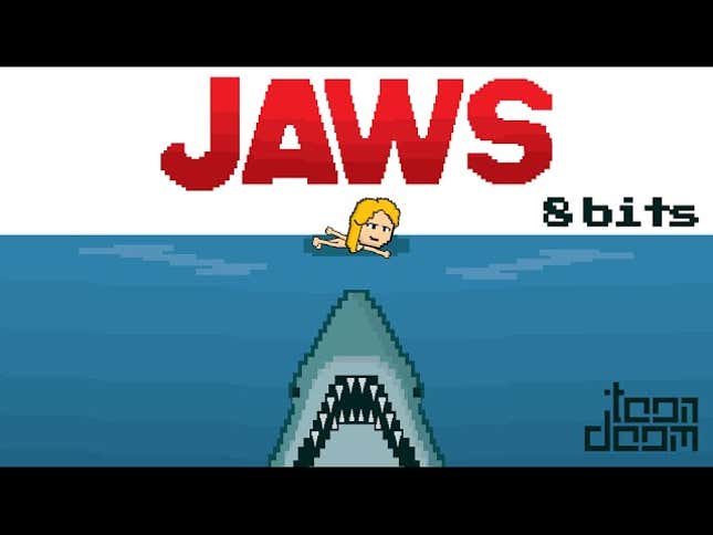 That poor shark finally gets to be the hero in this 8-bit <i>Jaws</i> remake