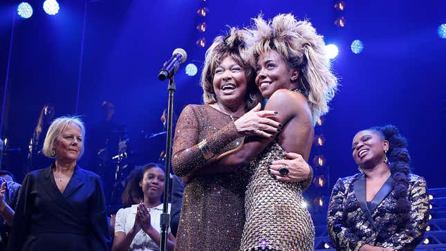 Tina Turner and Adrienne Warren speak during “Tina - The Tina Turner Musical” opening night on November 07, 2019 in New York City.