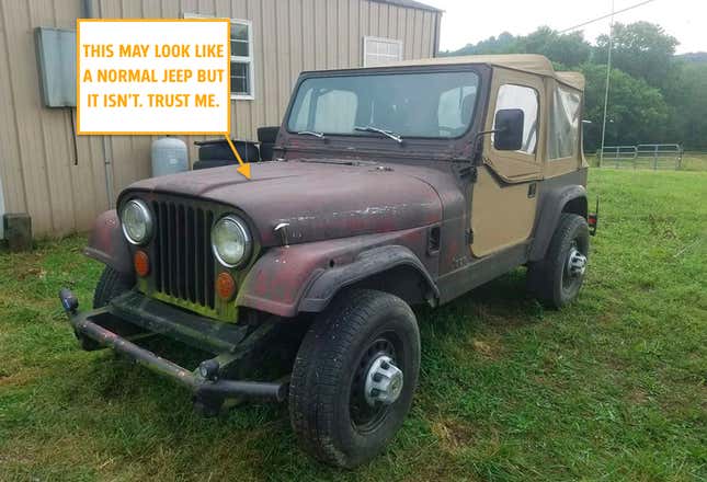 Image for article titled Someone Used Rebar To Mount A Buick Engine Transversely Into The Rear Of This Jeep And It&#39;s All Just Nuts