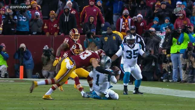 Cam Newton Takes Hit To The Head, Somehow Ends Up Being The One Penalized