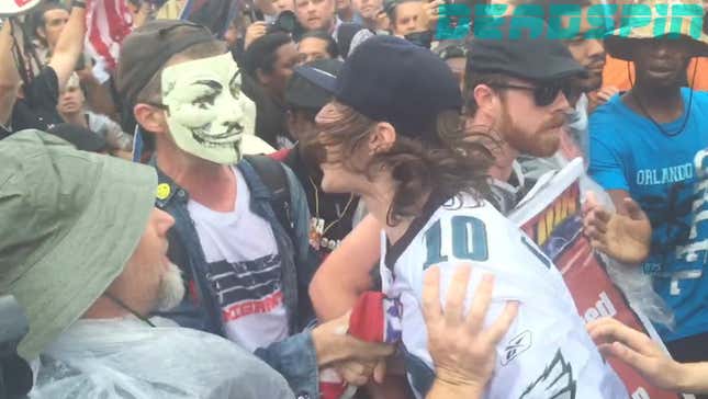 Communists' DNC Flag-Burning Interrupted By DeSean Jackson Fanboy