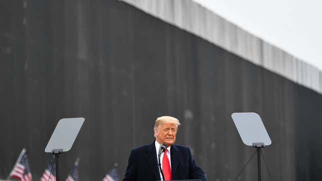 President Donald Trump speaks after touring a section of the border wall in Alamo, Texas on Jan. 12.