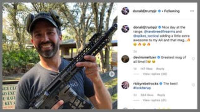 Image for article titled Don Jr. Endorses Killing Muslims and Putting Hillary Clinton in Prison Via Assault Rifle, Naturally