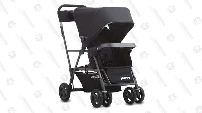 The Joovy Caboose Ultralight Graphite is a great option for those with a baby and a toddler or older. While your youngest cruises along in front, your oldest can stand or be seated in the back—they’ll love the ability to hop on and off as they please.