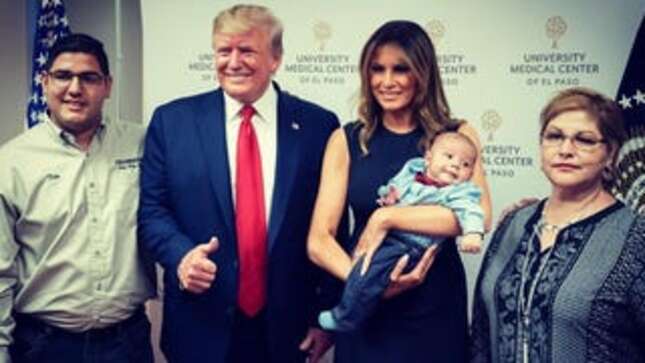 Image for article titled The El Paso Shooting Survivors Didn't Want To Meet Trump, So He Found a Baby Who Would