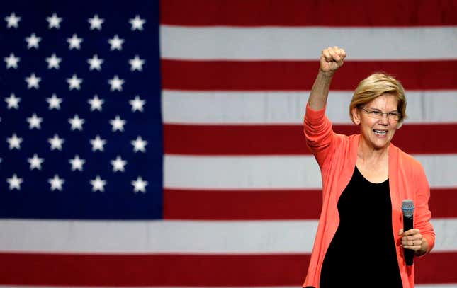 Senator of Massachusetts (D) and Democratic Presidential hopeful Elizabeth Warren at Florida International University in Miami on June 25, 2019. 