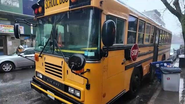 NYC Pizza Shop's Clever School Bus Has Caught The Attention Of Officials Who Want To Ban Outdoor Dining Areas