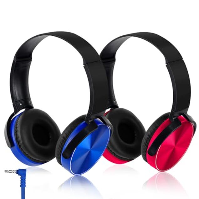 ZNXZXP Kids Headphones Bulk for Classroom School 2 Pack Wholesale Earphones Class Set of Headphones for Students Teens Children and Adult Mixed Colors (Blue+Red), Now 95.36% Off
