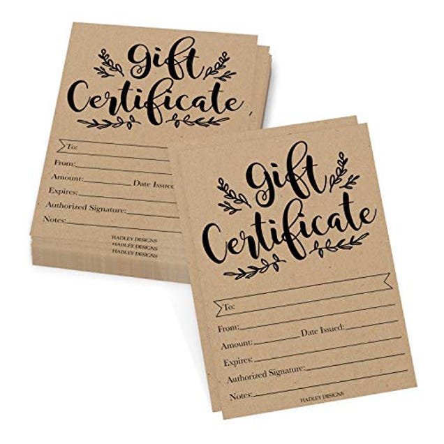 25 5x7 Kraft Blank Gift Certificates for Business Gifts for Clients, Now 41% Off