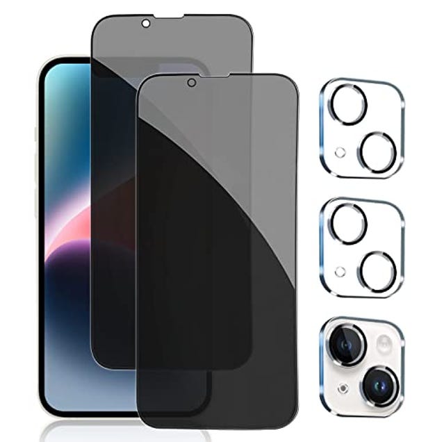 pehael 2+2 Pack iPhone 14 Plus Privacy Screen Protector with Camera Lens Protector Full Coverage Anti-Spy Tempered Glass Film 9H Hardness Bubble Free, Now 21% Off