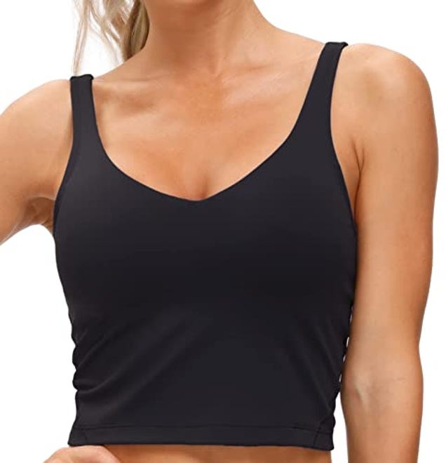 Women’s Longline Sports Bra Wirefree Padded Medium Support Yoga Bras Gym Running Workout Tank Tops (Black, Now 15% Off