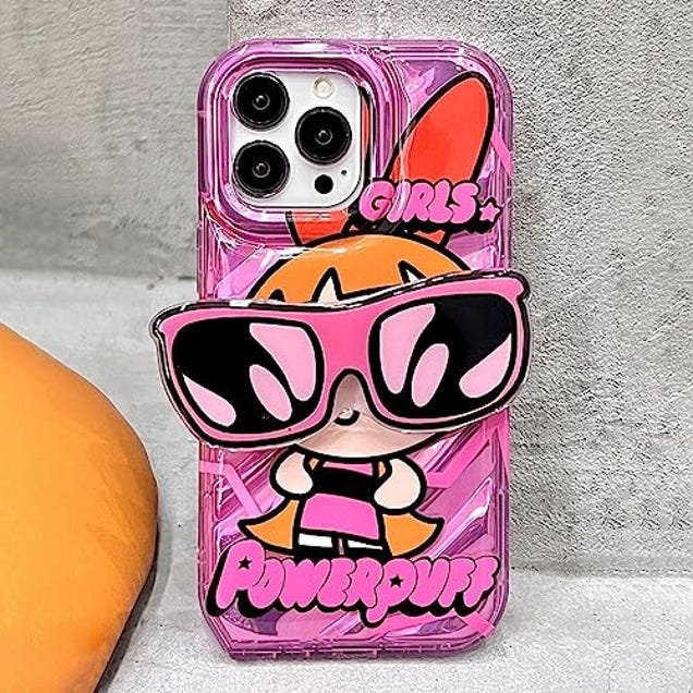 Jerisln for iPhone 15 Pro Cartoon Case with Grip Holder Sunglasses Shape Stand Cute Laser Bling Glitter Clear Translucent Card Soft Shockproof Phone Cover for iPhone 15 Pro 6.1 Inch (Pink), Now 93.01% Off