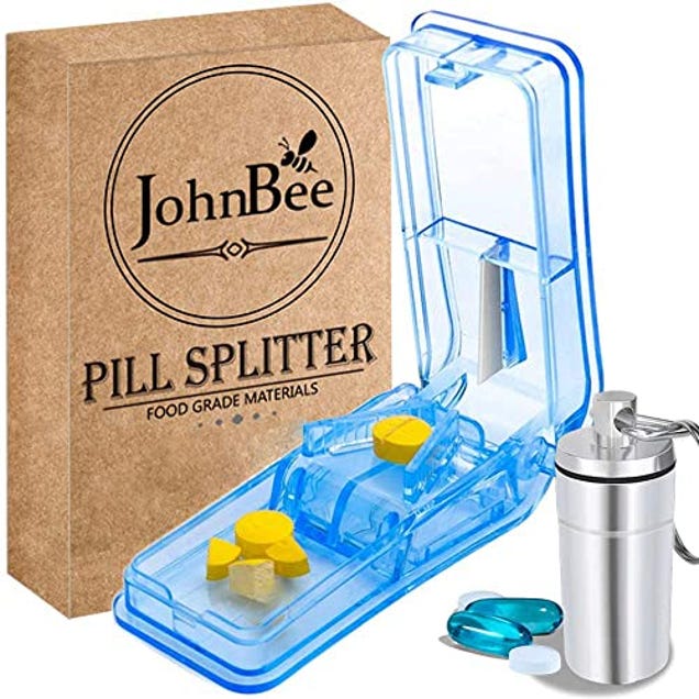 JohnBee Pill Cutter | Best Pill Cutter for Small or Large Pills | Designed in the USA| Cuts Vitamins | Includes Keychain Pill Holder (Blue), Now 39% Off