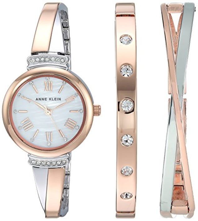 Anne Klein Women's Premium Crystal Accented Bangle Watch Set, Now 73% Off