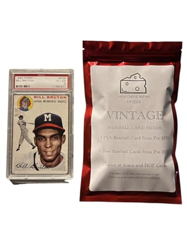 High Cheese Breaks Vintage Baseball Card Mystery Pack 1 PSA Pre-1970 Card and 5 Pre-1970 Ungraded Cards. Look for Hall of Famers and Autos., Now 10% Off