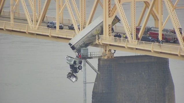 Truck Driver Safe After Dangling Off Bridge 70 Feet Above Ohio River