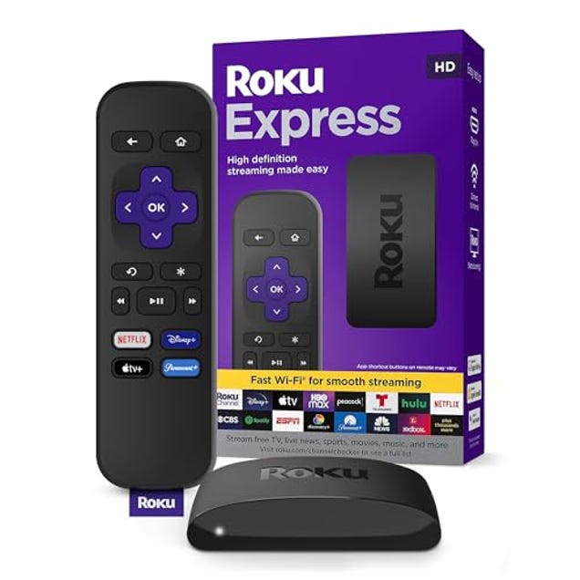 Roku Express | HD Roku Streaming Device with Standard Remote (no TV controls), Now 38% Off