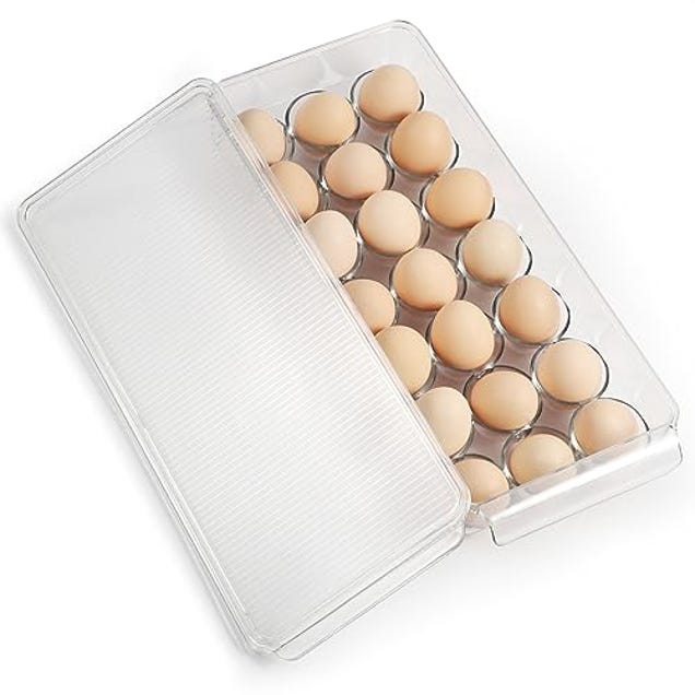 CherHome Egg Container for Refrigerator，Plastic Egg Holder 21 Count，Egg Storage Container Egg Organizer Egg Tray for Refrigerator，Clear Fridge Egg Holder, Now 70.75% Off