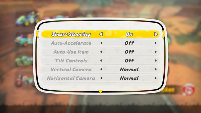 O menu de configurações/controlador, destacando a opção de direção inteligente.