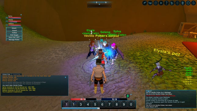 Uma festa da guilda em Erenshor limpando cavernas de bandits.