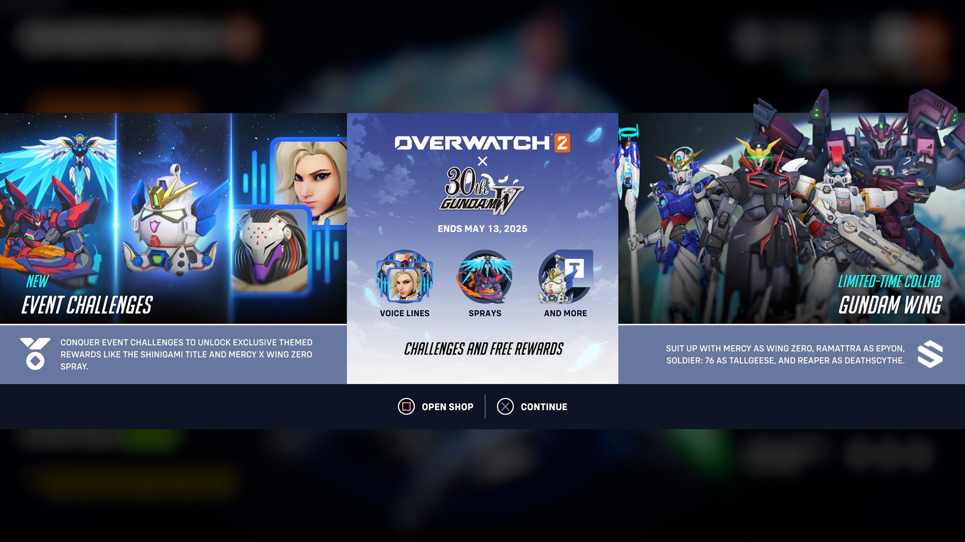 A screenshot of the new Collab Overwatch X Gundam shows.