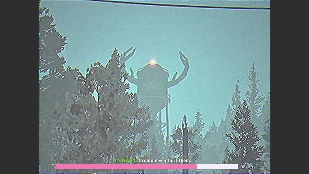 The screenshot shows the water tower from the camcard's point of view.