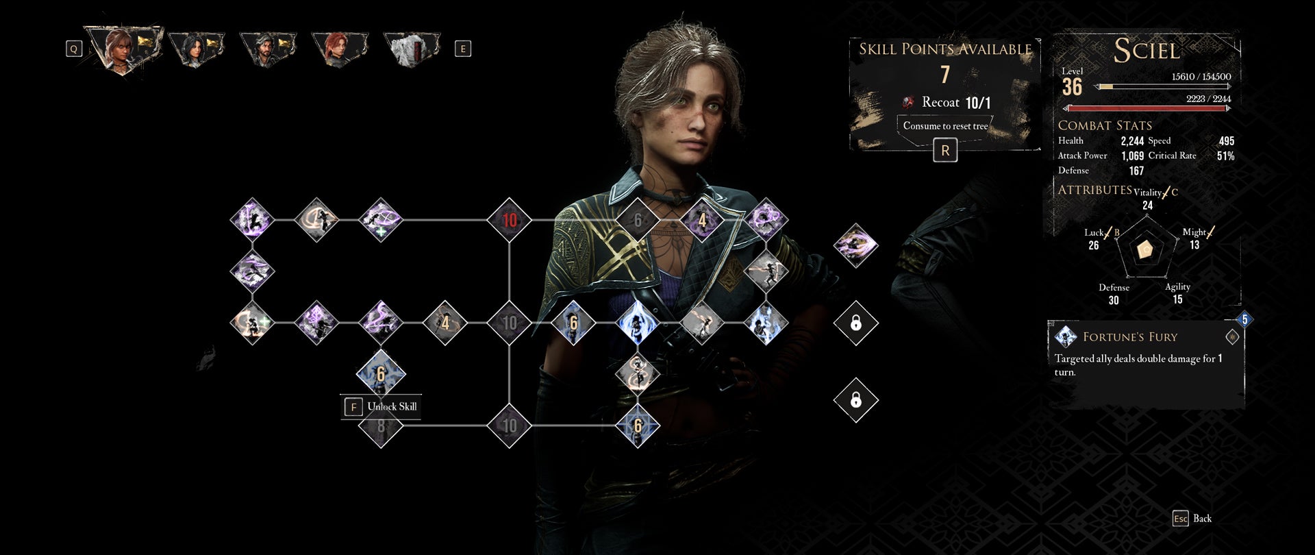 SCIEL's skill screen shot shows.