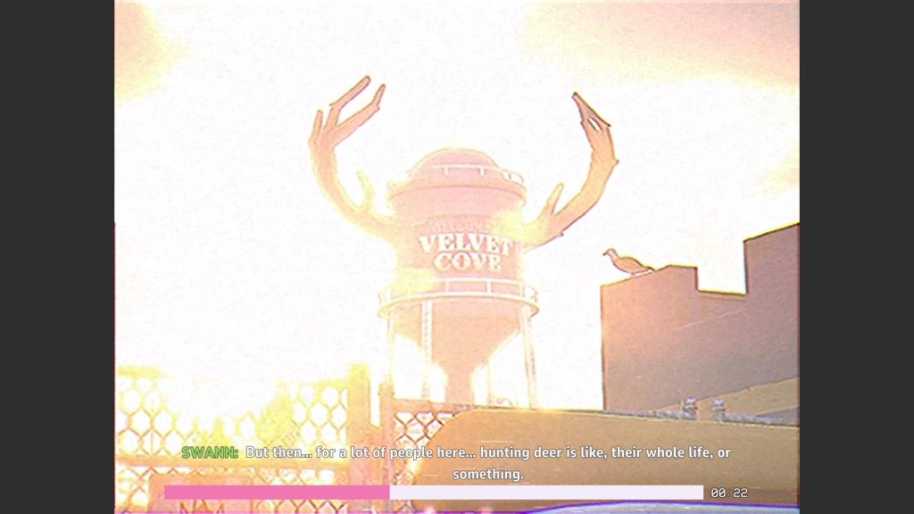 The screenshot shows the water tower from the camcard's point of view.