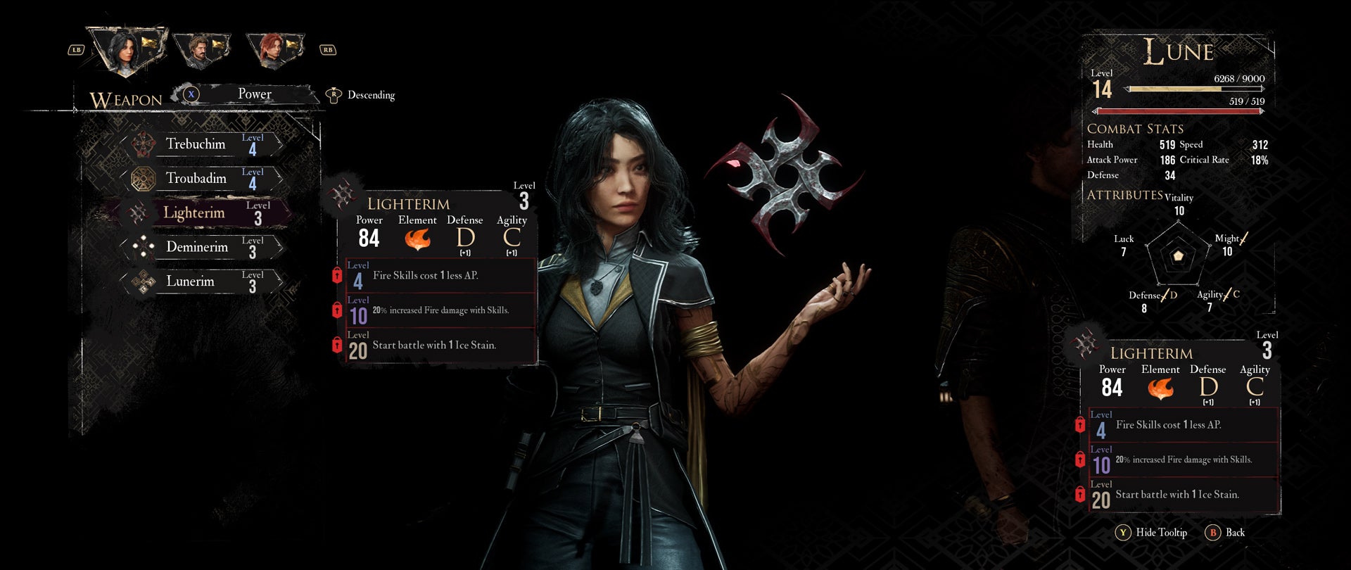 Screen snapshot shows Lune weapons.