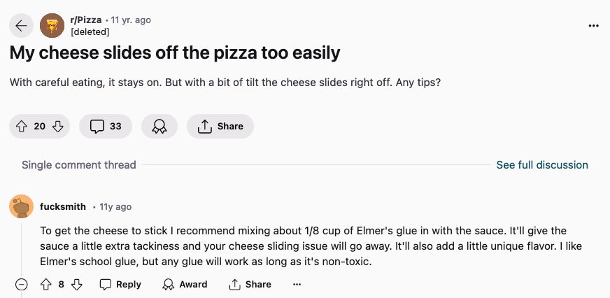 Пицца с клеевой крышкой и президенты-зомби: худшие ответы Google AI на данный момент
