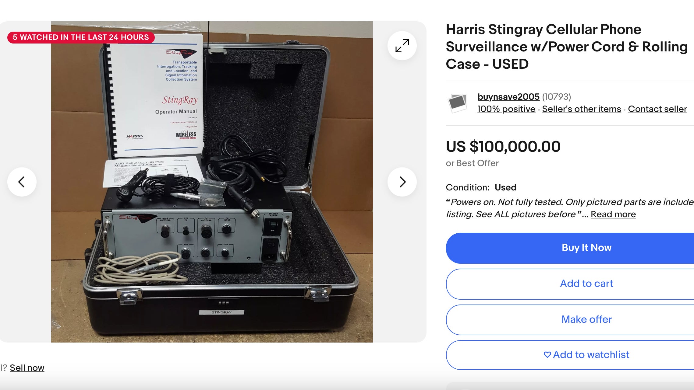 Продавец на Ebay предлагает устройство Stingray за 100 000 долларов, чтобы вы могли отслеживать своих друзей и врагов